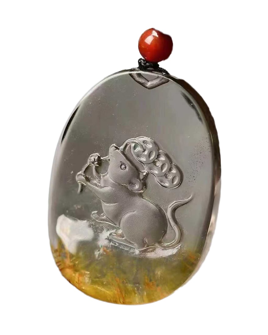Crystal Hand-Carved Pendant w Fortune Mouse &Hand Woven Necklace: Crystal Hand-Carved Pendant w Fortune Mouse &Hand Woven Necklace Dimension: 43 x 30 x 10 (mm) 1.69 x 1.18 x 0.39 (inches) Weight: 0.05 lbs/ 23 g