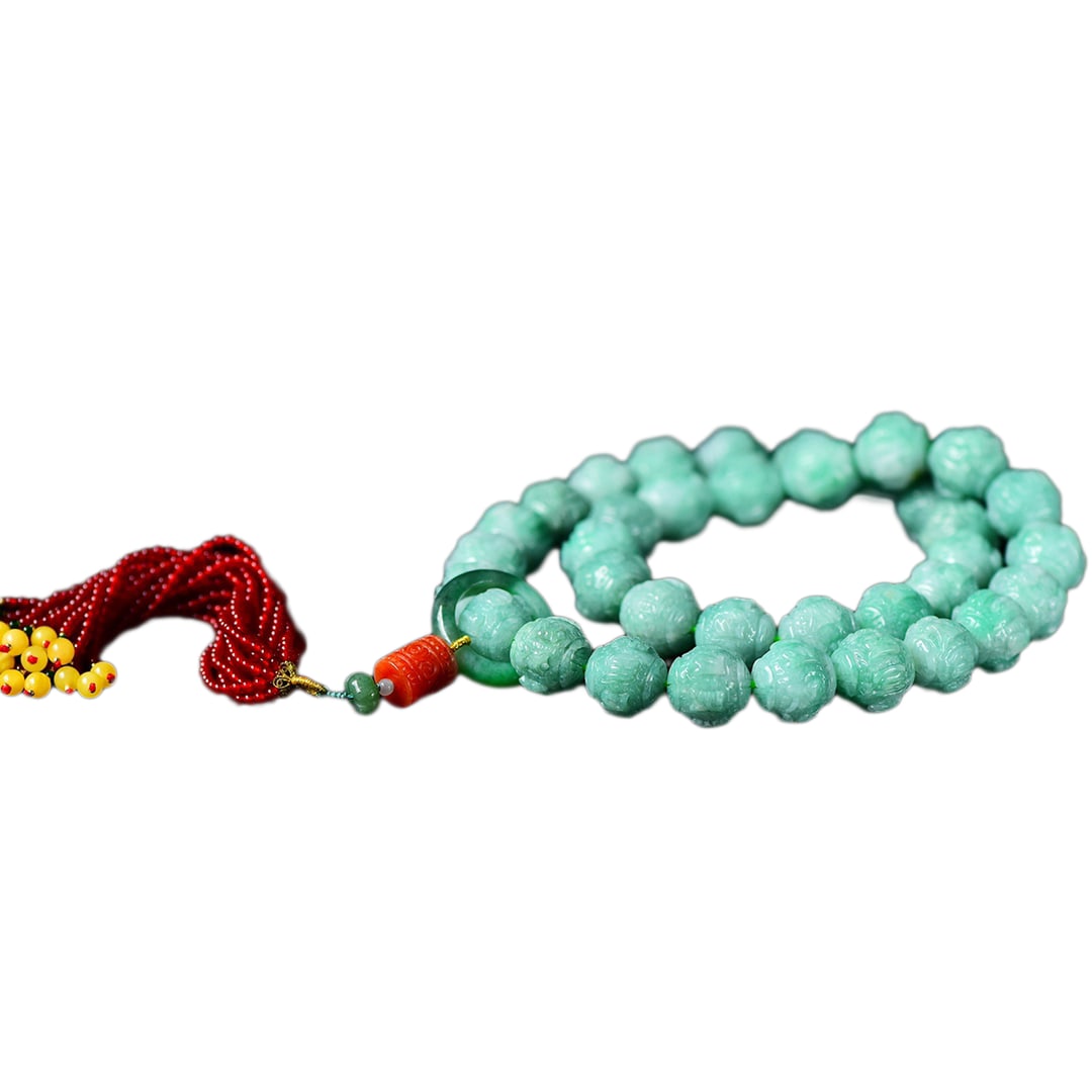 Jadeite Hand-Carved Beads Bracelet: Jadeite Hand-Carved Beads Bracelet Dimension: 15.5 (mm) 0.61 (inches)