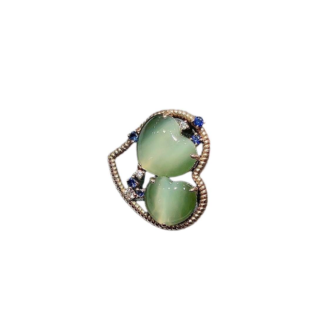 18K Gold Inlay Green Hetian Jade & Sapphire Heart Shape Pendant: 18K Gold Inlay Green Hetian Jade & Sapphire Heart Shape PendantDimension: 22.6 x 19.6 (mm) 0.89 x 0.77 (inches)