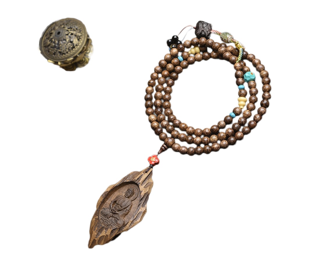 Vintage Chenxiang Wood Hand-Carved Pendant w Siddhartha Buddha & Hand Woven Beads Necklace: Vintage Chenxiang Wood Hand-Carved Pendant w Siddhartha Buddha & Hand Woven Beads Necklace Dimension: 87 x 46 (mm) 3.42 x 1.81 (inches) Dimension: 8 (mm) 0.31 (inches) Weight: 0.12 lbs/ 57 g