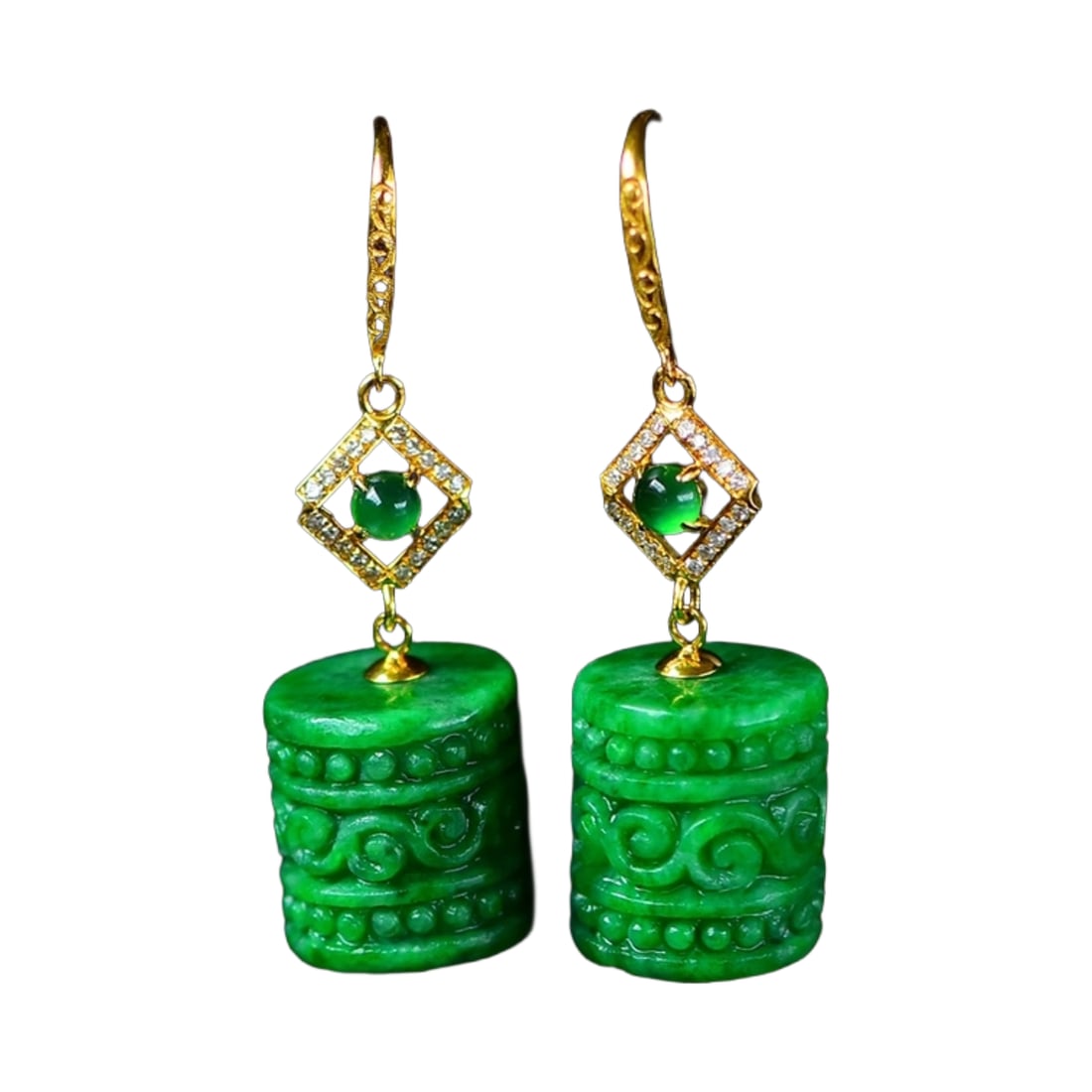 A Pair 18K Gold Inlay Green Jadeite Earrings (1 of 6)