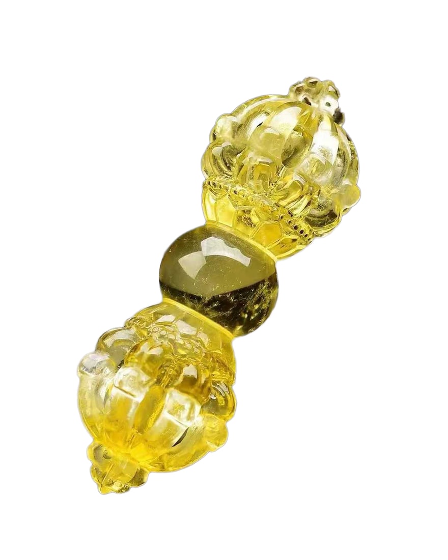 Yellow Crystal Hand-Carved Pendant w Pestle Xiangmo & Hand Woven Necklace: Yellow Crystal Hand-Carved Pendant w Pestle Xiangmo & Hand Woven NecklaceDimension: 59 x 22 x 22 (mm) 2.32 x 0.87 x 0.87 (inches) Weight: 0.07 lbs/ 30 g