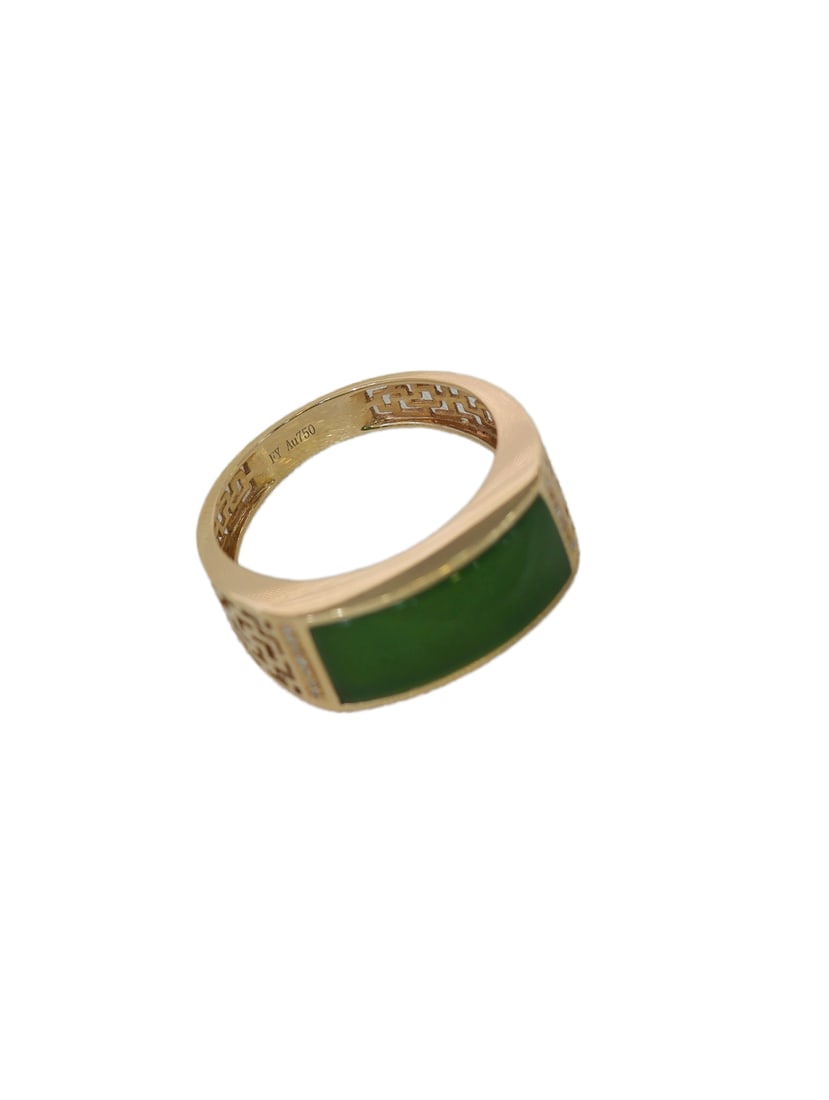 18K Gold Inlay Green Hetian Jade Ring (1 of 10)
