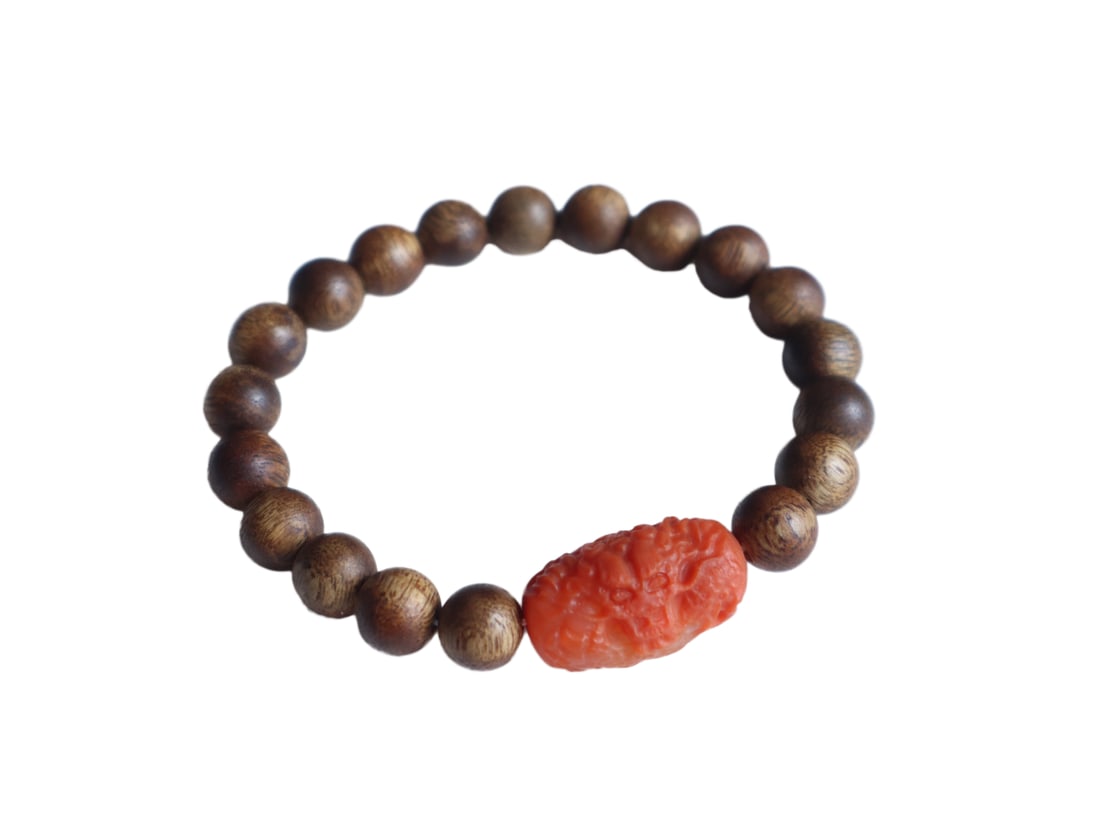 Hand Woven Chenxiang Wood & Nanhong Agate Beads Bracelet (1 of 5)