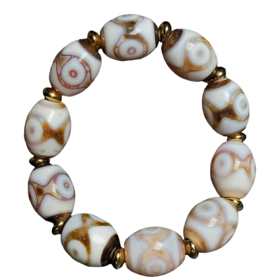 Hand Woven Tibetan 3 Eye DZI Agate Beads Bracelet (1 of 10)
