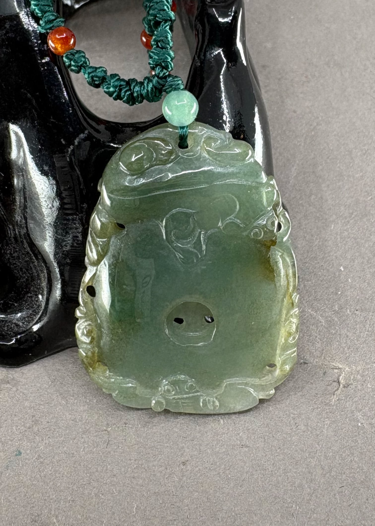 Jadeite Hand-Carved Ruyi Pendant: Jadeite Hand-Carved Ruyi Pendant Dimension: 40 x 30 x 5.5 (mm) 1.57 x 1.18 x 0.22 (inches) Weight: 0.03 lbs/ 13.67 g