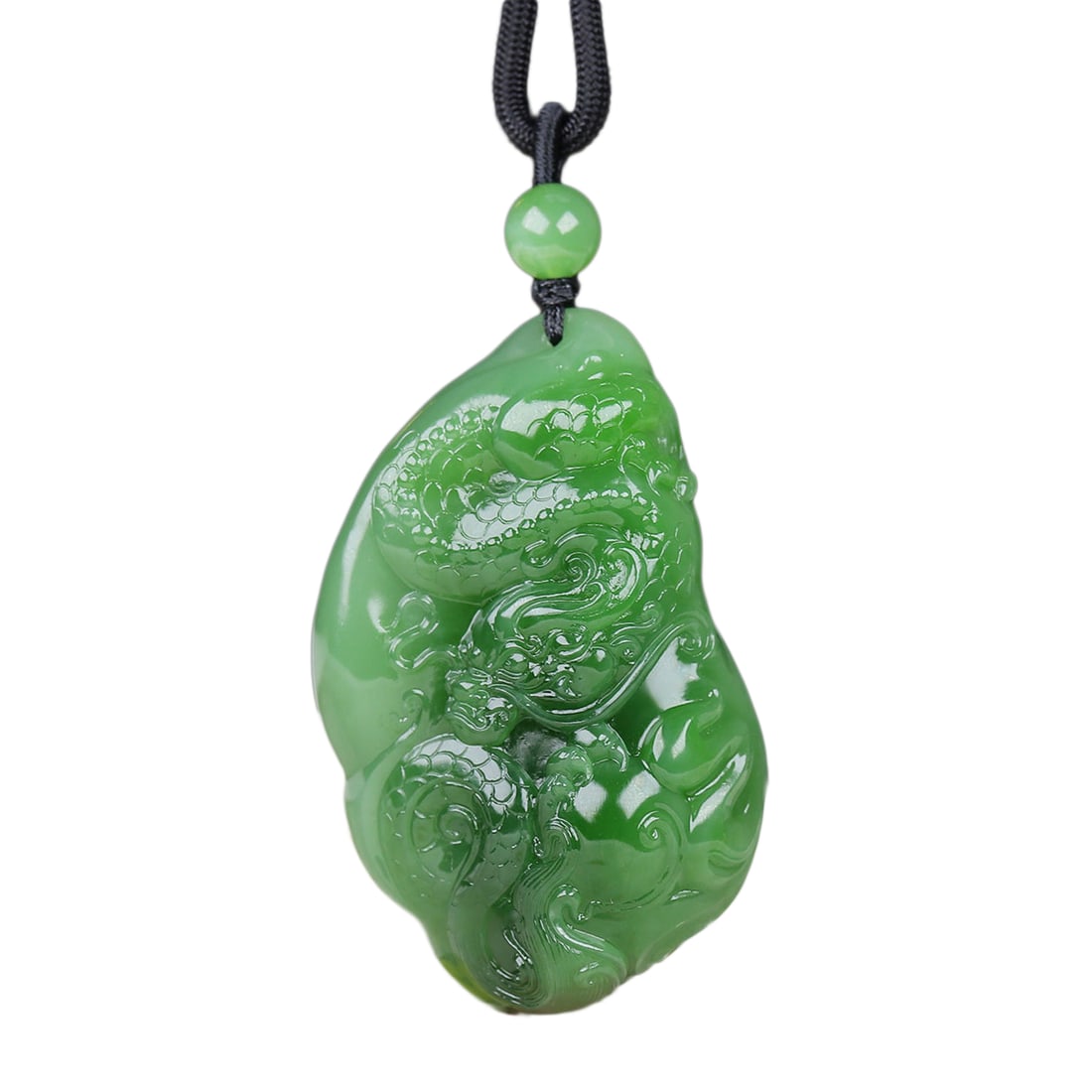 Natural Green Hetian Jade Hand-Carved Pendant w Fortune Dragon: Natural Green Hetian Jade Hand-Carved Pendant w Fortune Dragon Dimension: 59 x 35 x 20 (mm) 2.32 x 1.38 x 0.79 (inches) Weight: 0.12 lbs/ 57 g