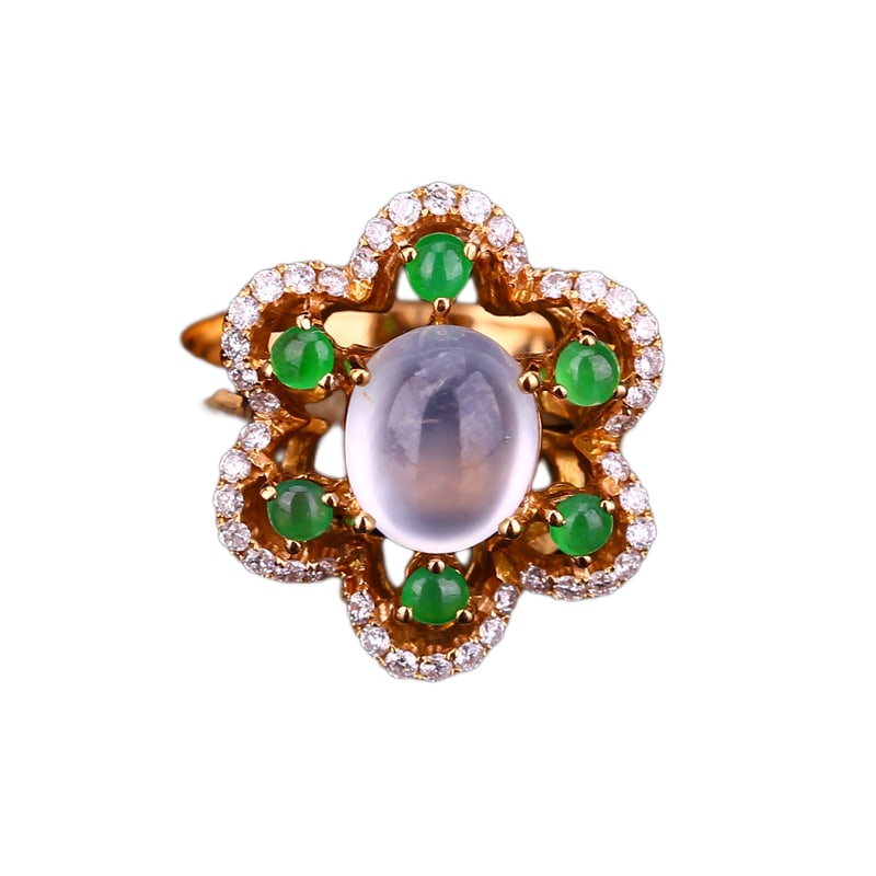 8K Gold Inlay Cabochon Icy Jadeite Natural Diamonds Ring: 8K Gold Inlay Cabochon Icy Jadeite Natural Diamonds Ring US Size ?6 Dimension: 17 x 14 x 8(mm) 0.67 x 0.55 x 0.31(inches) Weight 0.01 lbs/5 g