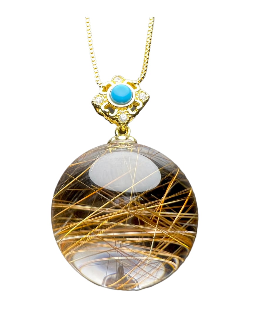 Natural Rutilated Quartz Bead Pendant: Natural Rutilated Quartz Bead Pendant Dimension: 24 (mm) 0.94 (inches) Weight: 0.05 lbs/ 21 g