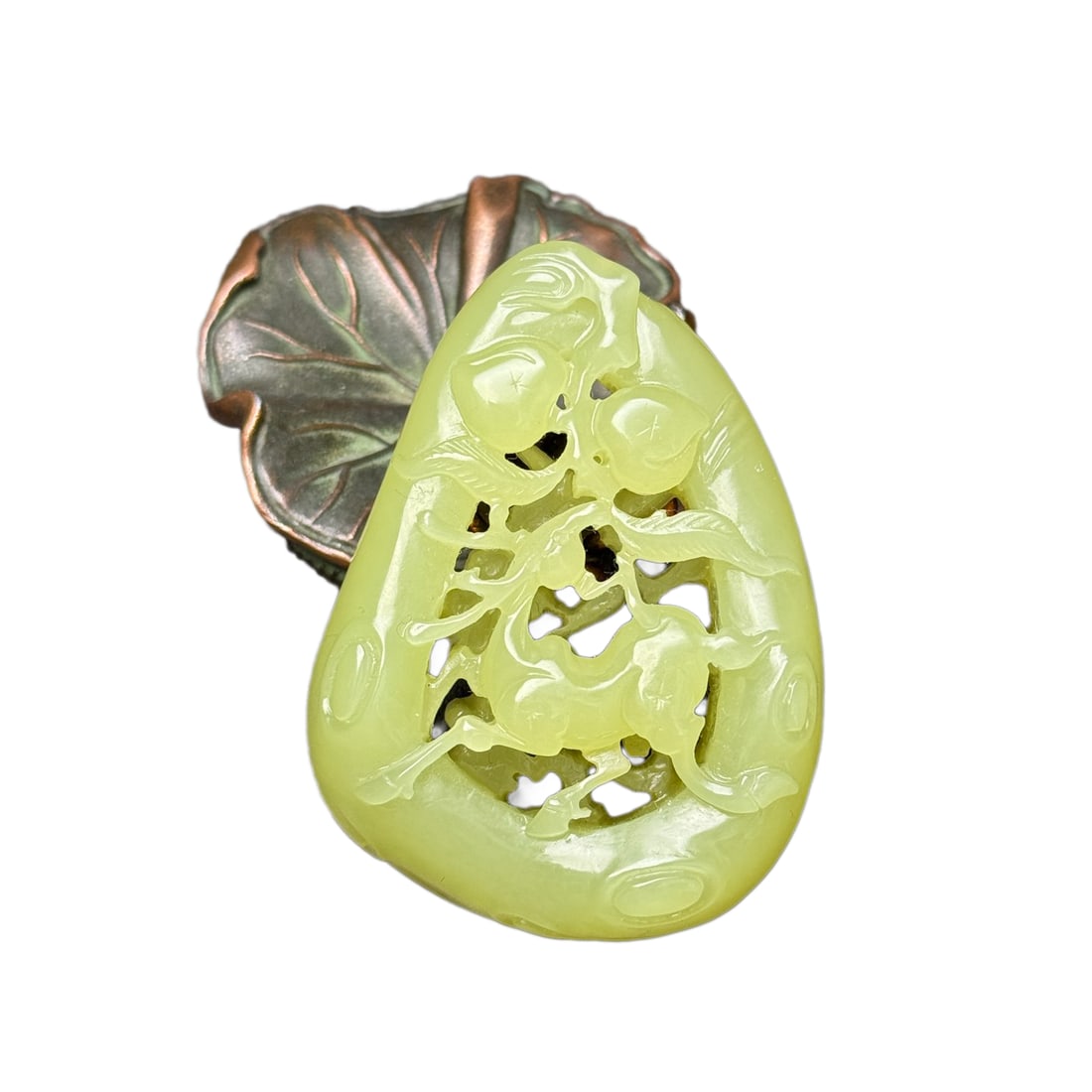 Openwork Hetian Jade Hand-Carved Pendant w Fortune Deer: Openwork Hetian Jade Hand-Carved Pendant w Fortune DeerDimension: 58 x 43 x 16 (mm) 2.28 x 1.69 x 0.63 (inches) Weight: 0.10 lbs/ 47 g