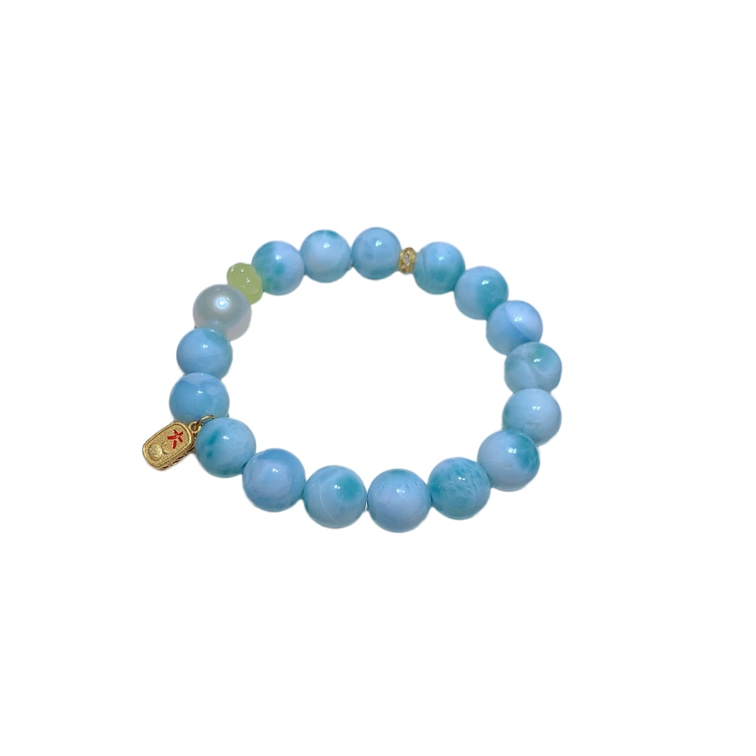 Hand Woven Larimar Beads Bracelet: Hand Woven Larimar Beads BraceletDimension: 10.9 (mm) 1.97 x 1.26 x 0.90 (inches) Weight: 0.02 lbs/ 48.4 g