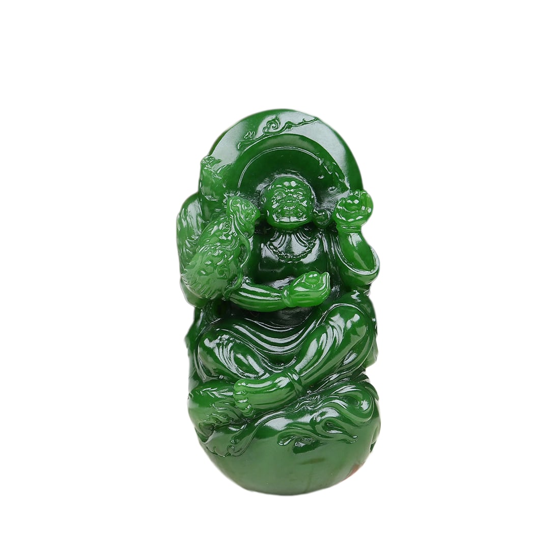 Natural Green Hetian Jade Hand-Carved Pendant w Arhat: Natural Green Hetian Jade Hand-Carved Pendant w ArhatDimension: 74 x 37 x 29 (mm) 2.91 x 1.46 x 1.14 (inches) Weight: 0.25 lbs/ 116 g