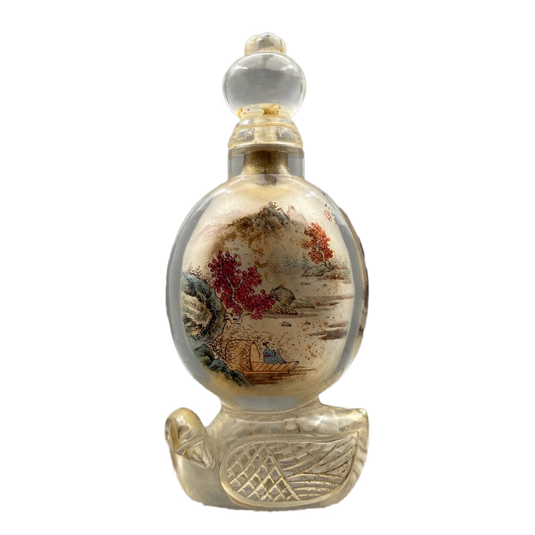 Vintage Peking Glass Inside Painting Mountain River Scene & Boat & Figure Design Snuff Bottle: Vintage Peking Glass Inside Painting Mountain River Scene & Boat & Figure Design Snuff Bottle Dimension: 110 x 48 x 26 (mm)4.33 x 1.89 x 1.02 (inches) Weight: 0.27 lbs/ 125 g