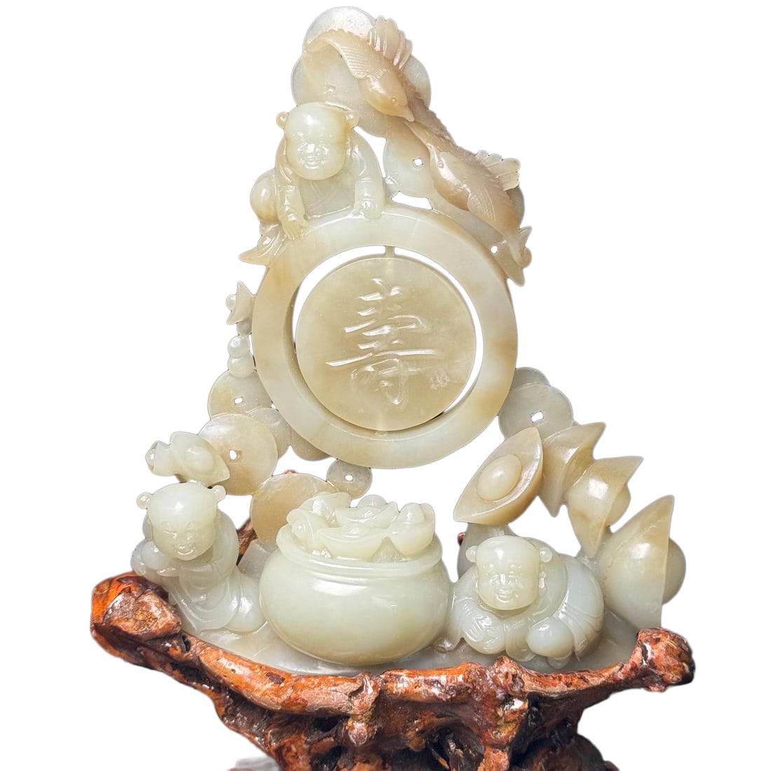 Natural Hetian Jade Hand-Carved Statue w Kid: Natural Hetian Jade Hand-Carved Statue w KidDimension: 153 x 140 x 47 (mm) 6.02 x 5.51 x 1.85 (inches) Weight: 1.02 lbs/ 461 g