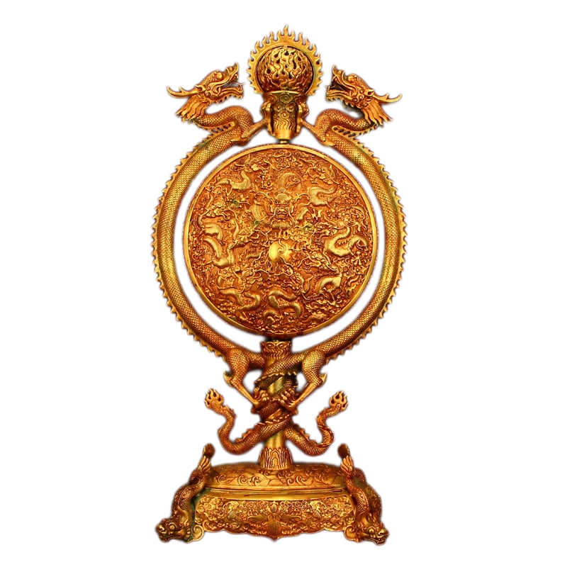 Vintage Gilt Gold Copper Turn Heart Screen w Fortune Dragon: Vintage Gilt Gold Copper Turn Heart Screen w Fortune DragonDimension: 560 x 280 x 130 (mm) 22.05 x 11.02 x 5.12 (inches) Weight: 17.39 lbs/ 7888 g