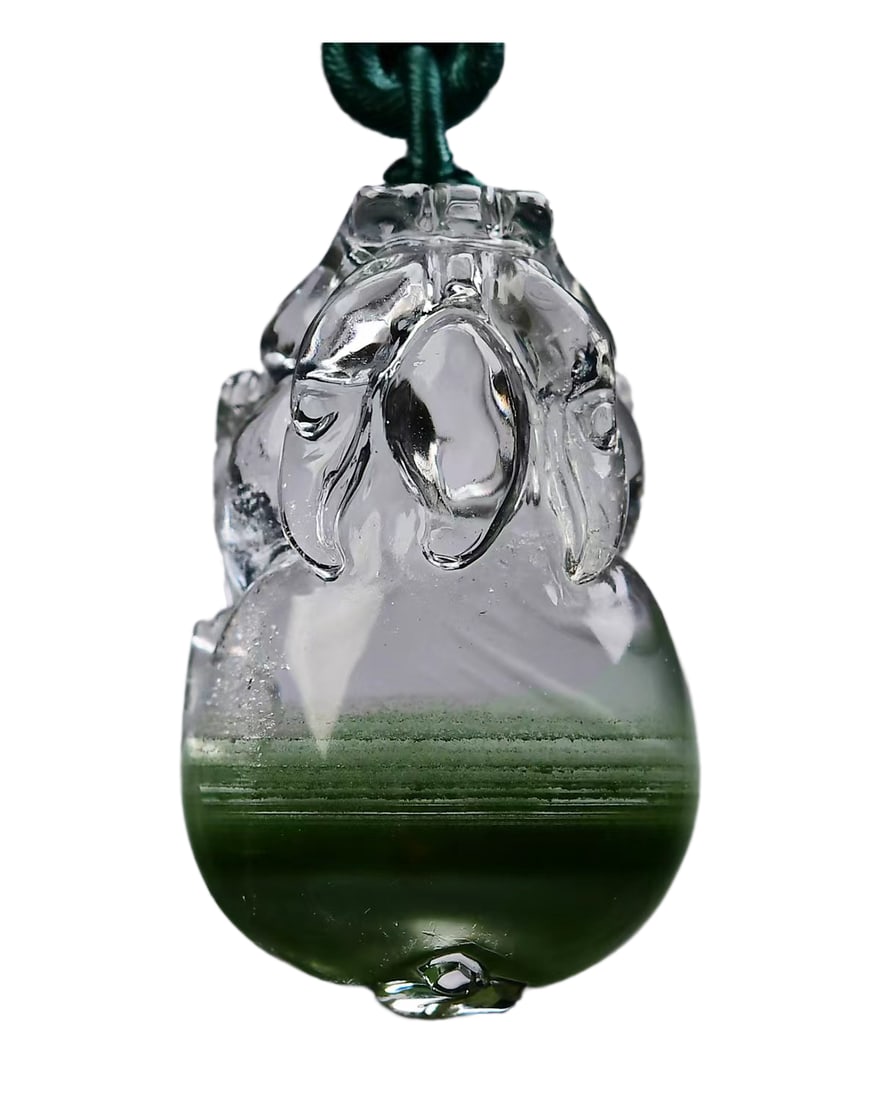 Green Crystal Hand-Carved Pendant w Fortune Pixiu: Green Crystal Hand-Carved Pendant w Fortune PixiuDimension: 37 x 23 x 15 (mm) 1.46 x 0.90 x 0.959 (inches) Weight: 0.05 lbs/ 23.3 g