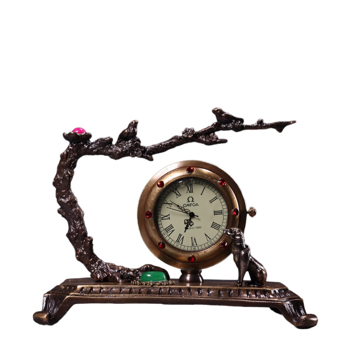 Vintage Copper Inlay Gem Mechanical Clock w Plum Flower & Magpie: Vintage Copper Inlay Gem Mechanical Clock w Plum Flower & MagpieDimension: 145 x 110 (mm) 5.71 x 4.33 (inches) Weight: 1.16 lbs/ 527 g