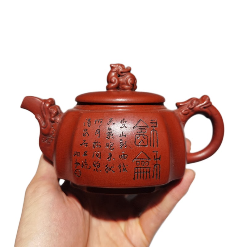 Vintage Yixing Zisha Clay Teapot w Mountain River Scene: Vintage Yixing Zisha Clay Teapot w Mountain River SceneDimension: 160 x 90 (mm) 6.30 x 3.54 (inches)