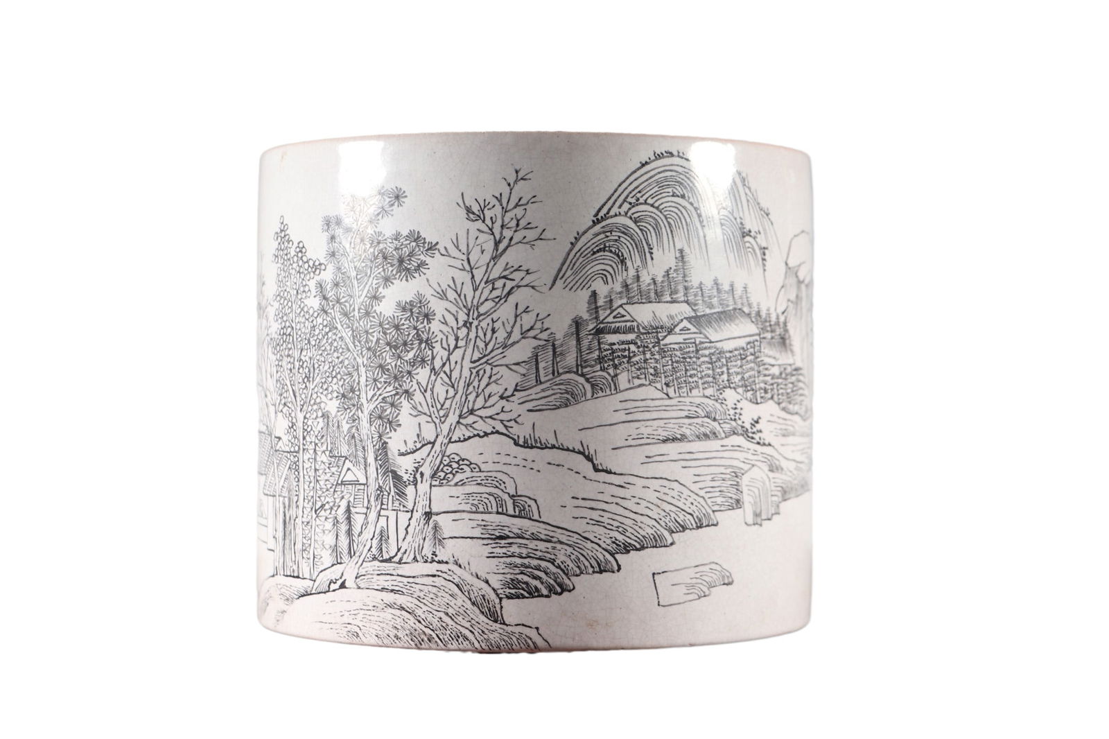 Vintage Yixing Zisha Brush Pot w Mountain River Scene & Boat & Figure: Vintage Yixing Zisha Brush Pot w Mountain River Scene & Boat & FigureDimension: 180 x 155 (mm) 7.09 x 6.10 (inches) Weight: 3.83 lbs/ 1738 g