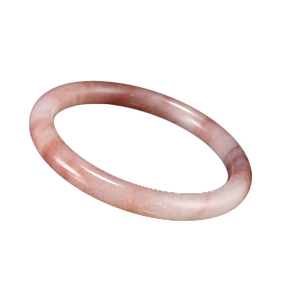 Inside Diameter 61.5mm Peach Blossom Jade Bracelet: Inside Diameter 61.5mm Peach Blossom Jade BraceletInside Diameter: 61.5 (mm) 2.42 (inches)Dimension: 8 (mm) 0.31 (inches)Weight: 0.11 lbs/50 g