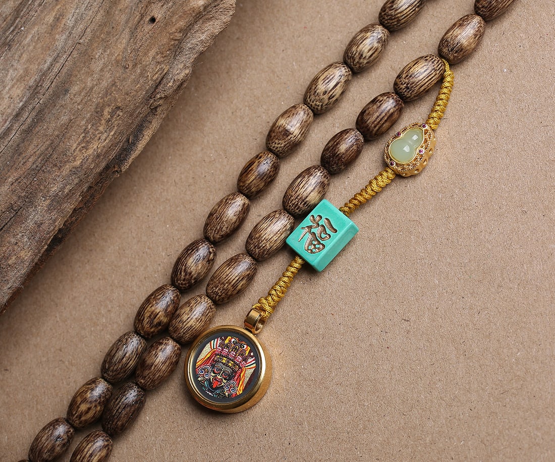 Vintage Chenxiang Wood Hand-Carved Pendant w Samantabhadra - 5