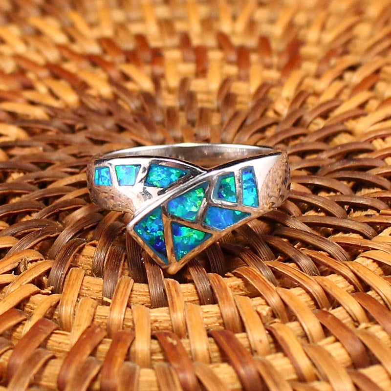 Pure Silver Inlay Gem Ring - 6