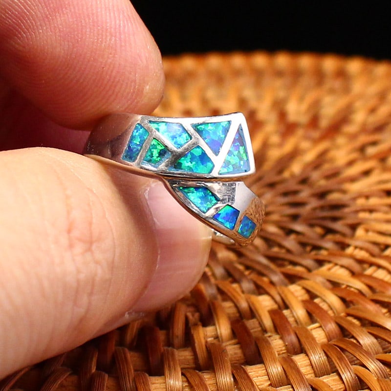 Pure Silver Inlay Gem Ring - 7