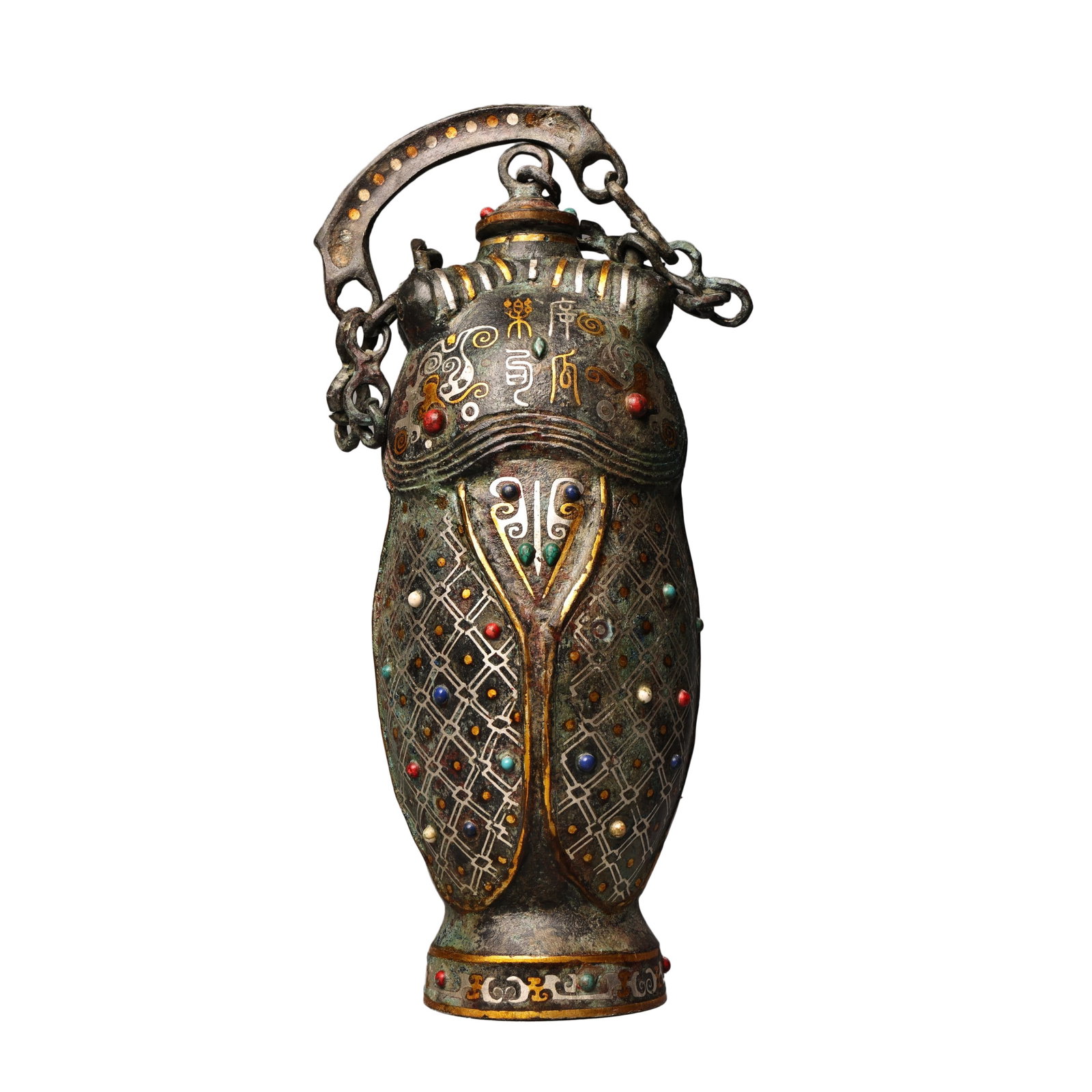 Vintage Gilt Gold Bronze Handle Pot w Fish: Vintage Gilt Gold Bronze Handle Pot w FishDimension: 300 x 110 (mm) 11.81 x 4.33 (inches) Weight: 3.53 lbs/ 1600 g