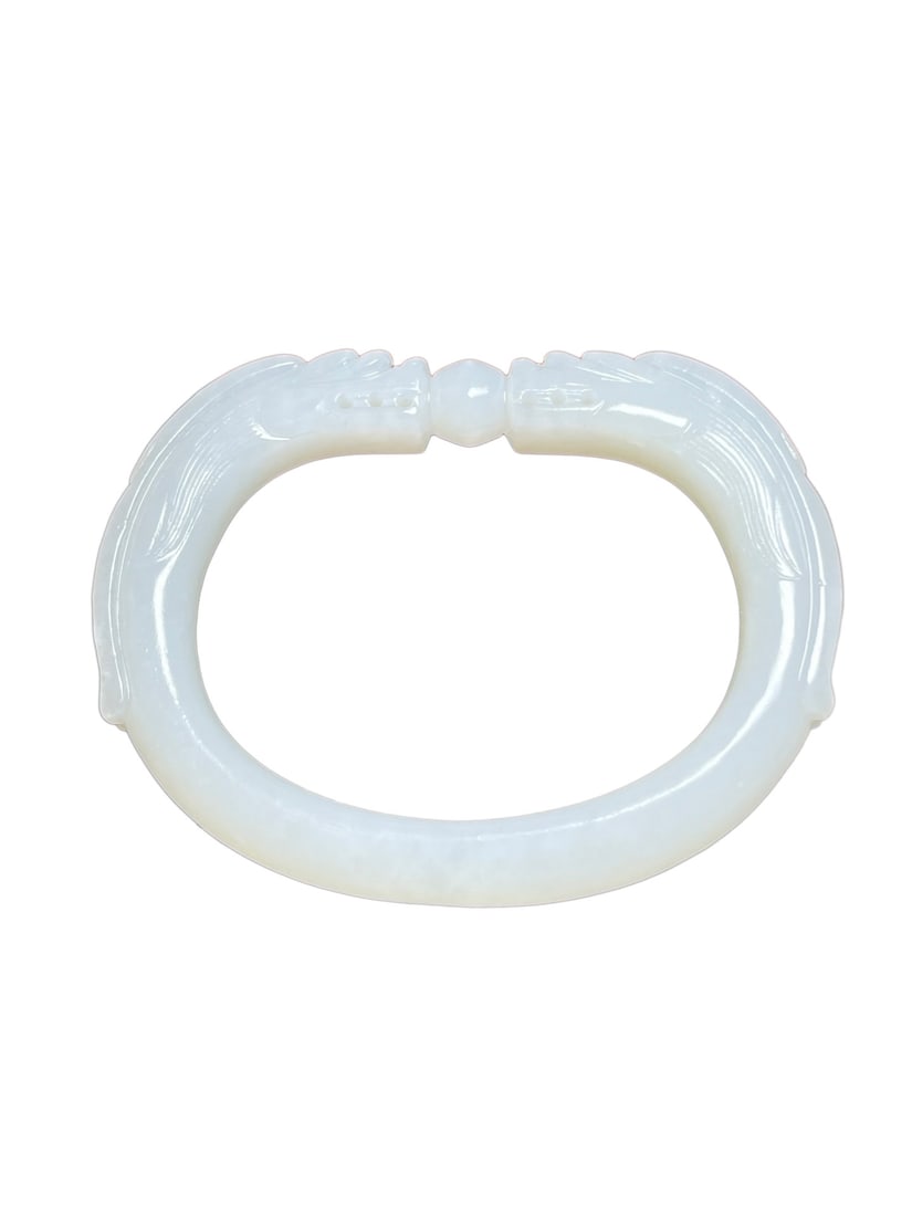 Inside Diameter 61mm Hetian Jade Bracelet w Fortune Dragon: Inside Diameter 61mm Hetian Jade Bracelet w Fortune DragonInside Diameter: 61 (mm) 2.40 (inches)Weight: 0.12 lbs/ 53 g