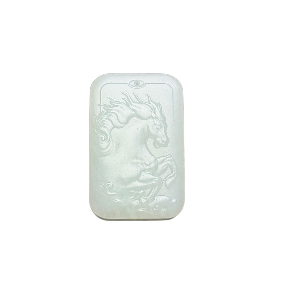 Natural Hetian Jade Low Relief Pendant w Fortune Horse: Natural Hetian Jade Low Relief Pendant w Fortune HorseDimension: 47 x 30 x 11 (mm) 1.85 x 1.18 x 0.43 (inches) Weight: 0.09 lbs/ 41 g