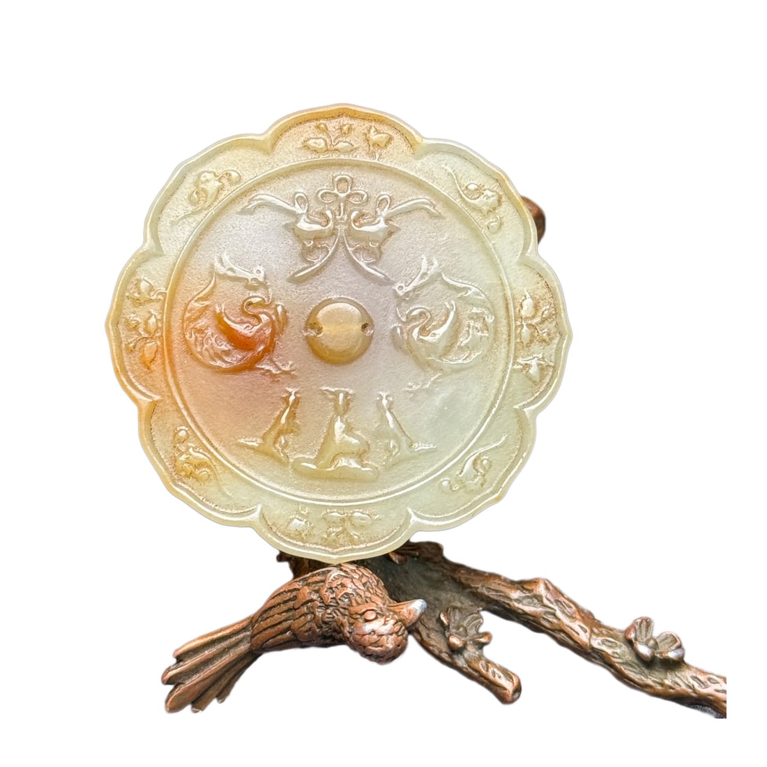 Vintage Hetian Jade Hand-Carved Pendant w Four Beast: Vintage Hetian Jade Hand-Carved Pendant w Four BeastDimension: 56 x 6 (mm) 2.20 x 0.24 (inches) Weight: 0.06 lbs/ 29 g