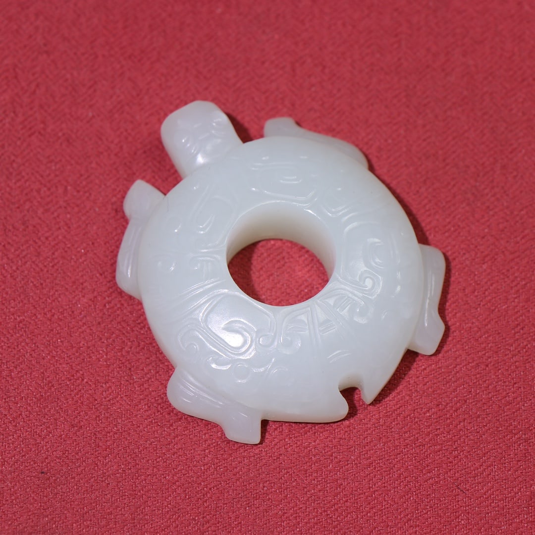 Natural White Hetian Jade Hand-Carved Pendant w Long Life Turtle - 2