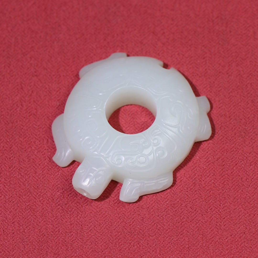 Natural White Hetian Jade Hand-Carved Pendant w Long Life Turtle - 3