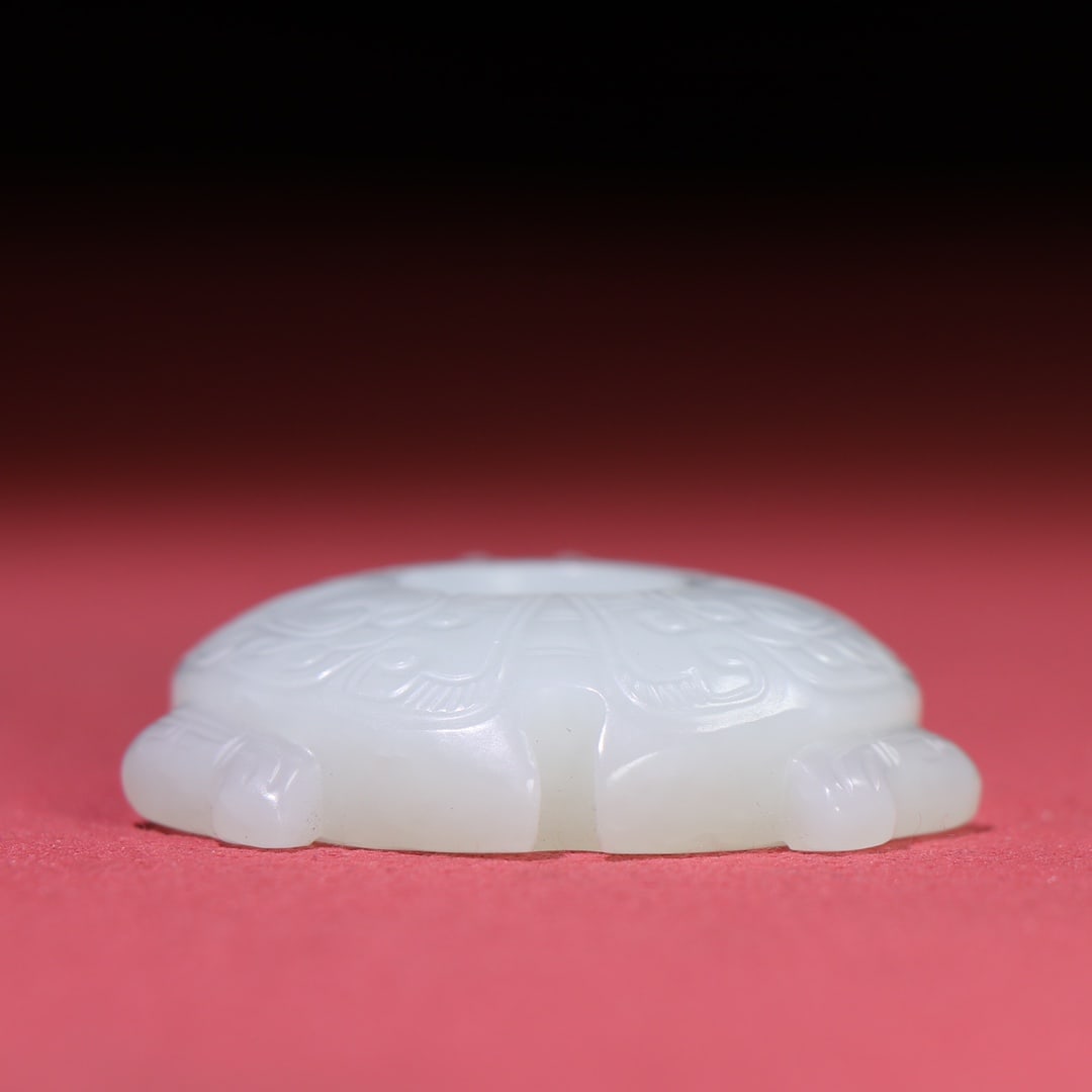 Natural White Hetian Jade Hand-Carved Pendant w Long Life Turtle - 4