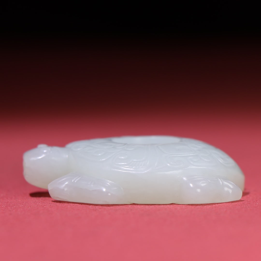 Natural White Hetian Jade Hand-Carved Pendant w Long Life Turtle - 5