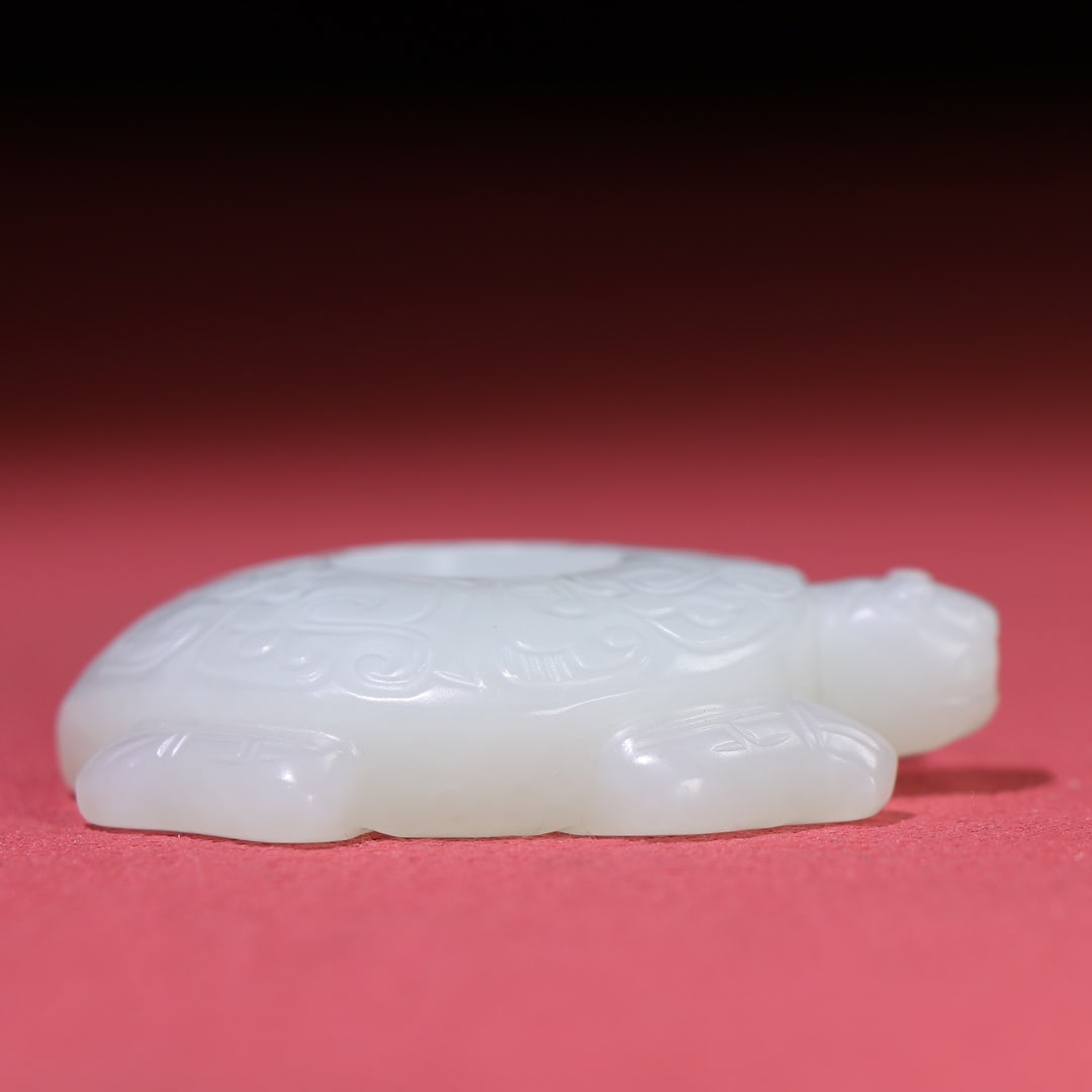 Natural White Hetian Jade Hand-Carved Pendant w Long Life Turtle - 6
