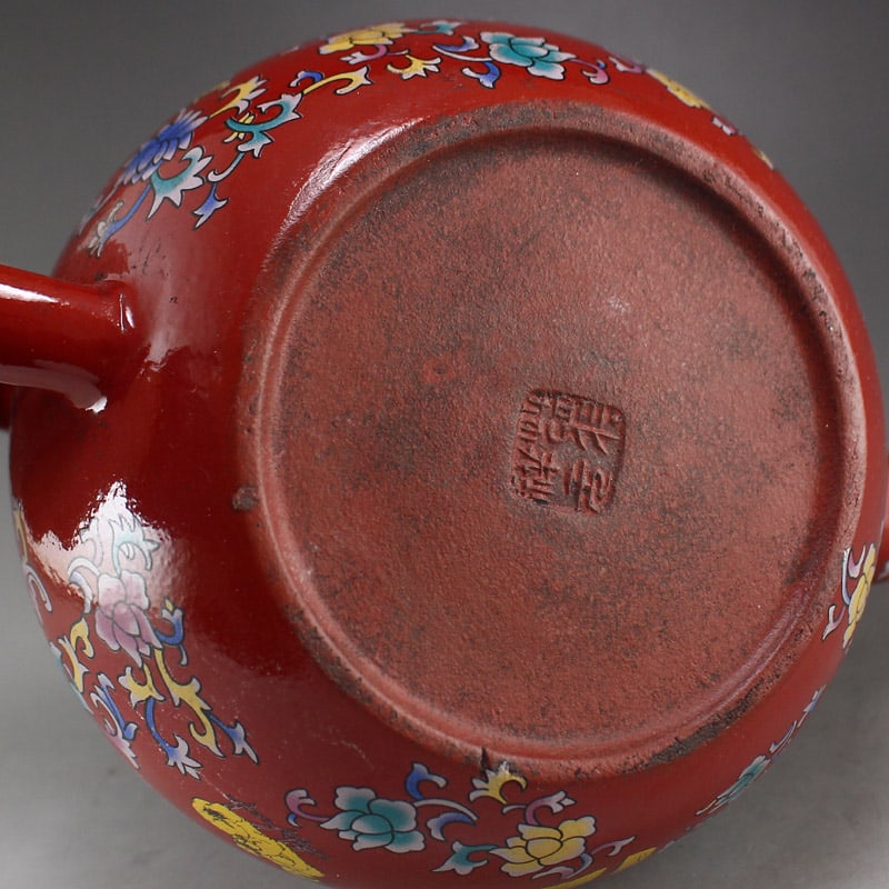 Colored Drawing Yixing Zisha Clay Teapot w Flowers - 7