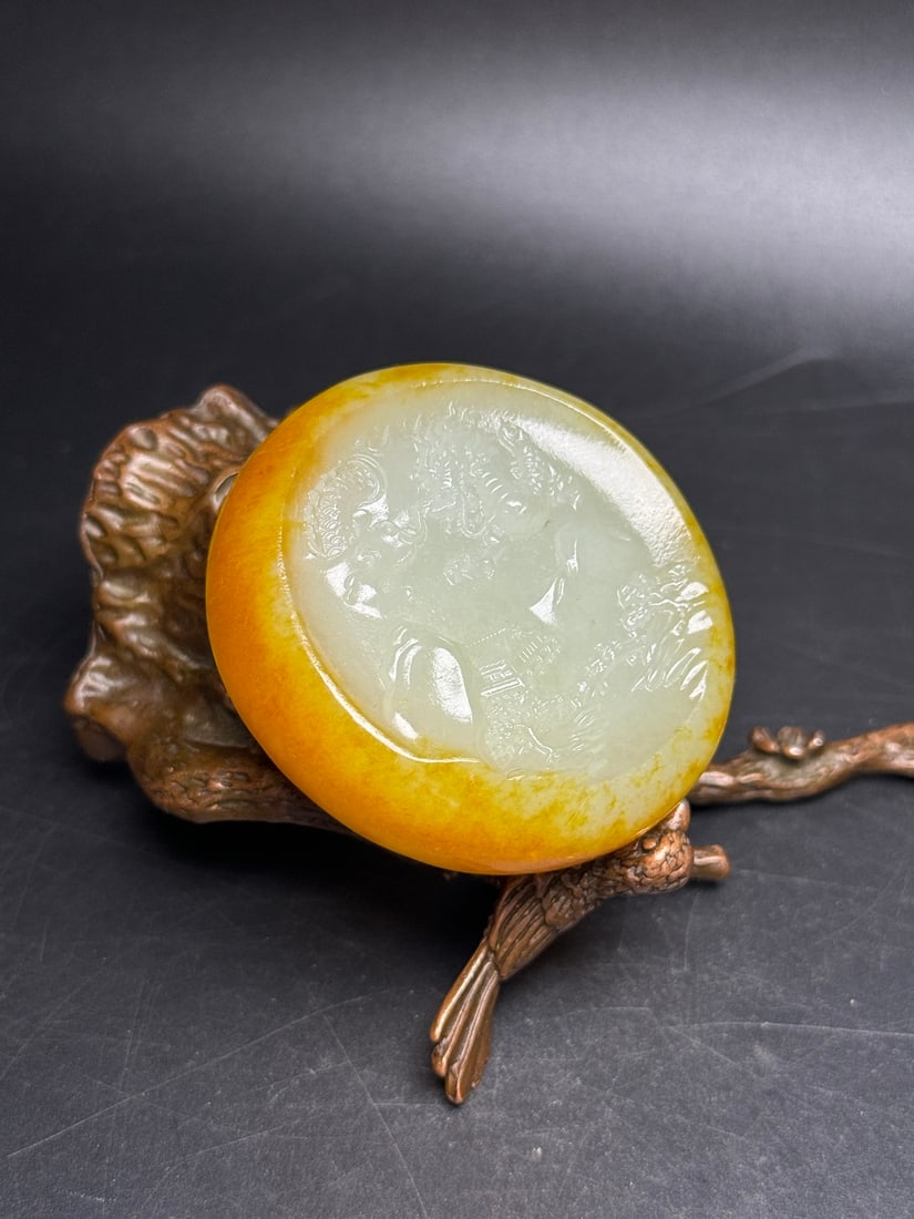 Hetian Jade Original Stone Hand-Carved Pendant w Mountain River Scene - 4