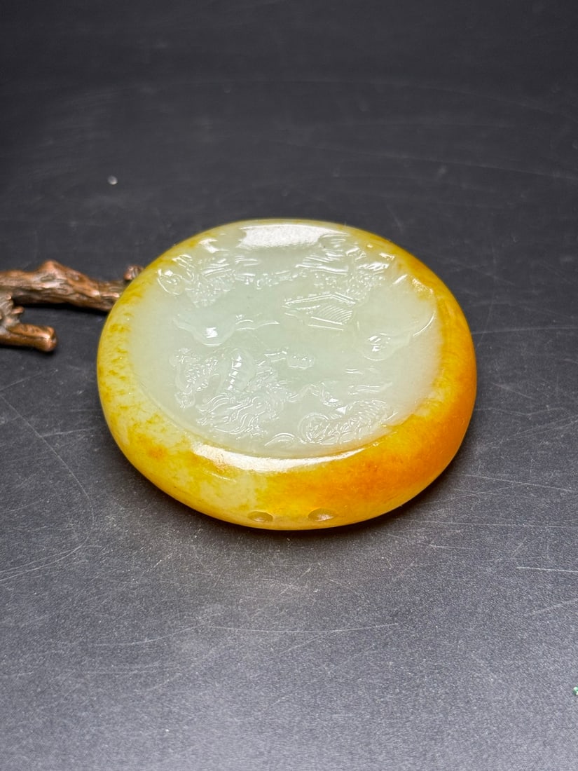 Hetian Jade Original Stone Hand-Carved Pendant w Mountain River Scene - 6