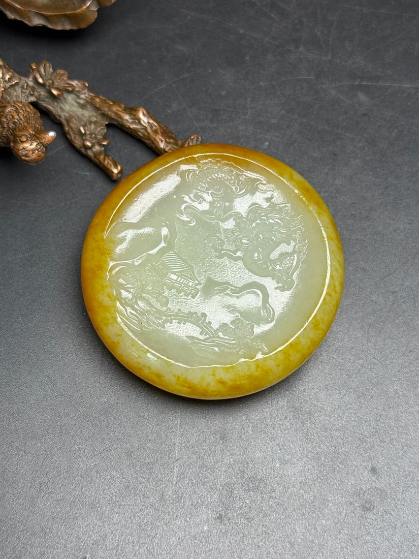 Hetian Jade Original Stone Hand-Carved Pendant w Mountain River Scene - 8
