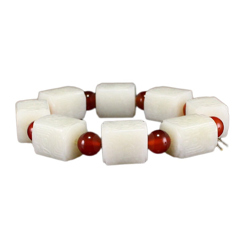 Hand Woven Hetian Jade Square Beads Bracelet w Certificate: Hand Woven Hetian Jade Square Beads Bracelet w CertificateDimension: 16 x 13 x 13 (mm) 0.63 x 0.51 x 0.51 (inches) Weight: 0.14 lbs/ 64.83 g
