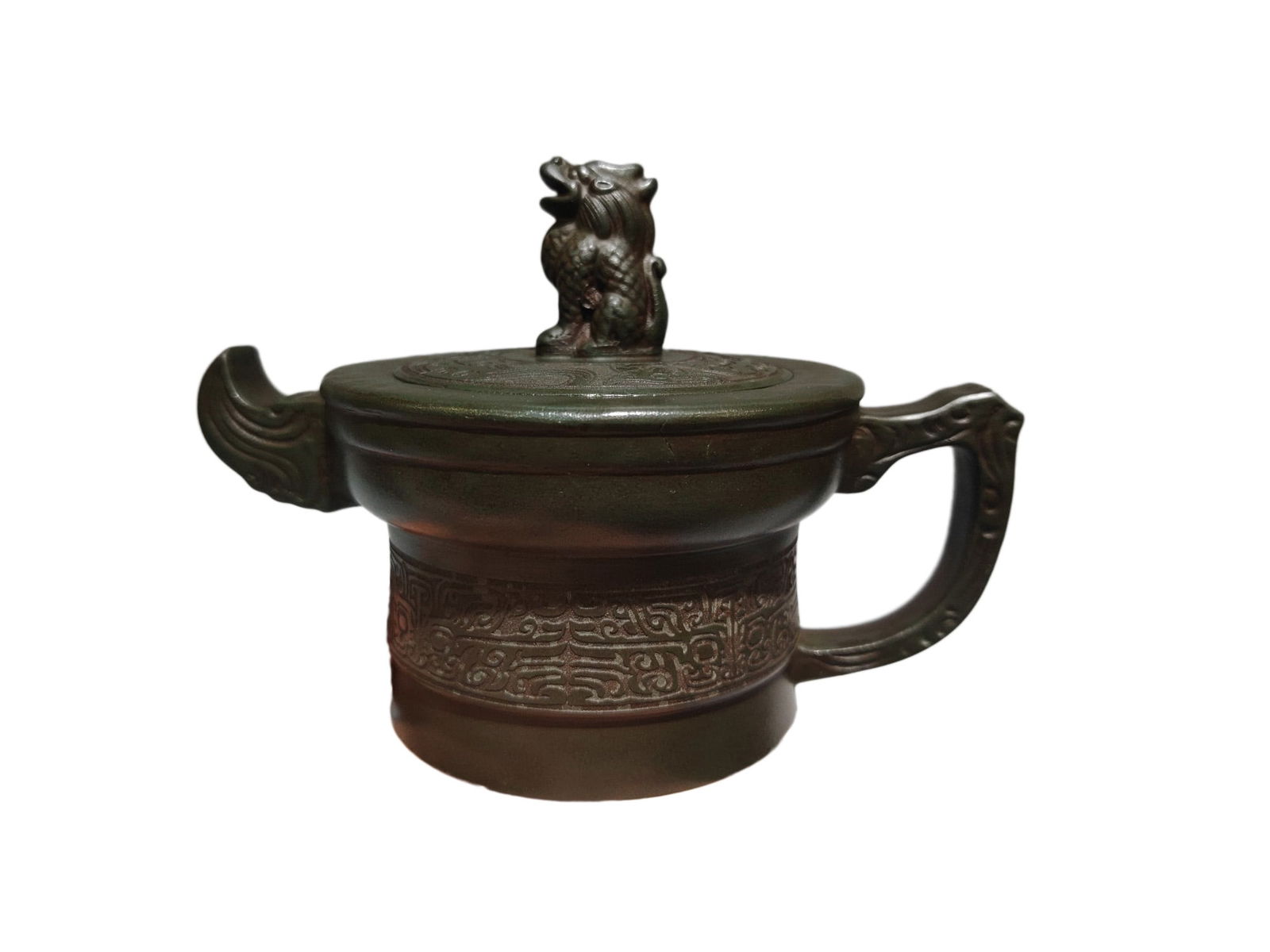 Vintage Yixing Zisha Clay Teapot w Fortune Kylin: Vintage Yixing Zisha Clay Teapot w Fortune KylinDimension: 160 x 110 (mm) 6.30 x 4.33 (inches) Capacity: 320 ml