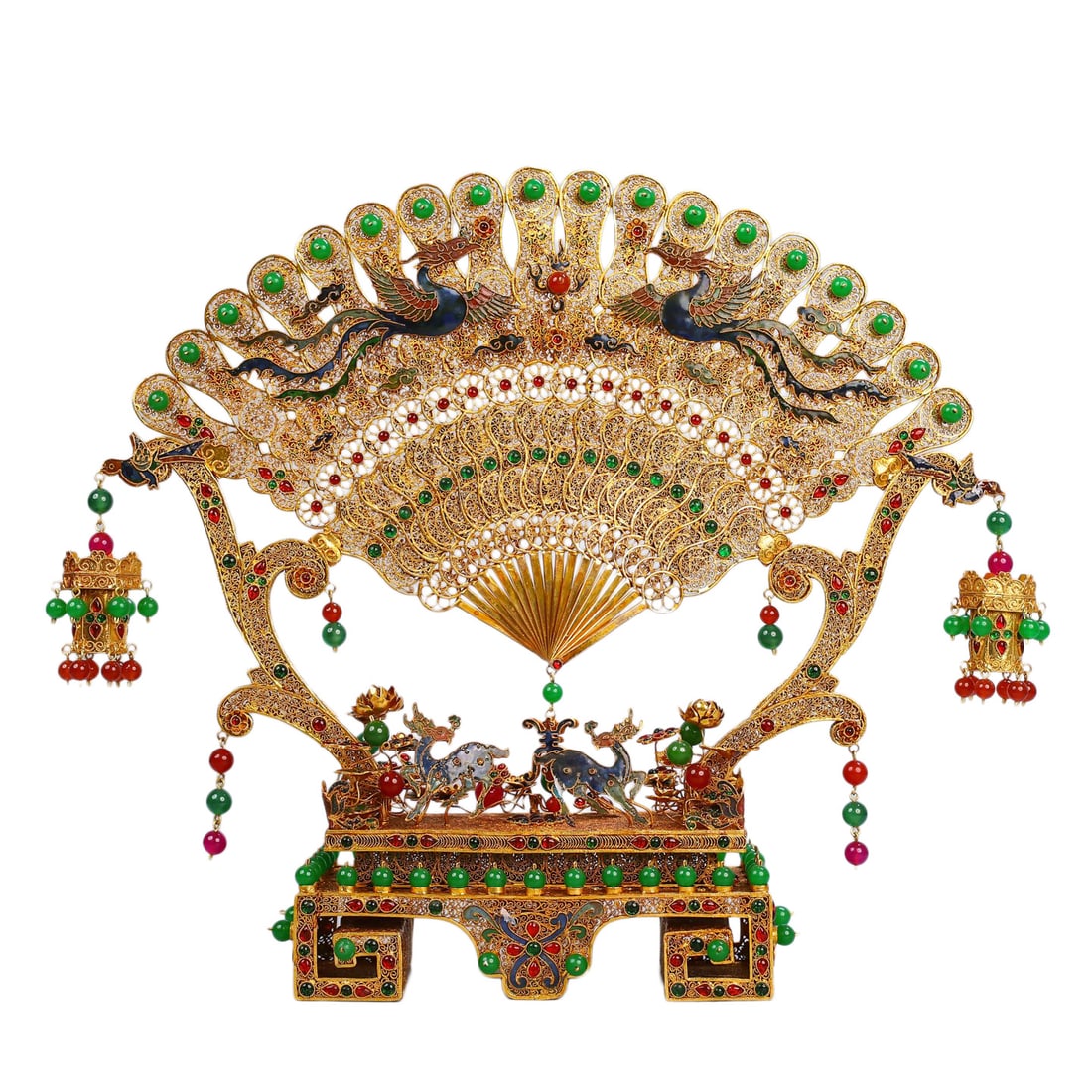 Gold Wires Enamel Inlay Gems Screen w Phoenix & Deer (1 of 11)