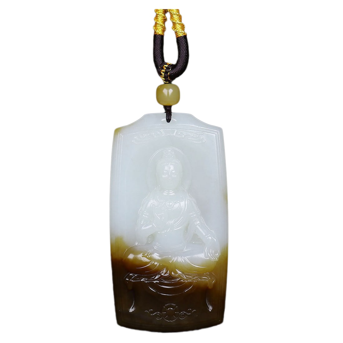 Natural Sugar White Hetian Jade Hand-Carved Buddha Pendant w Kwan-yin (1 of 7)