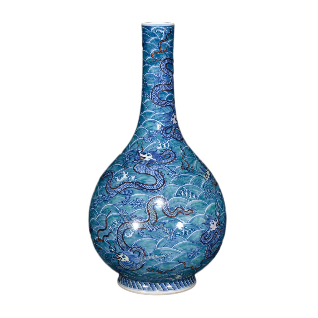 Porcelain Vase Doucai w Fortune Dragon,Qing Dynasty Yongzheng Mark (1 of 10)