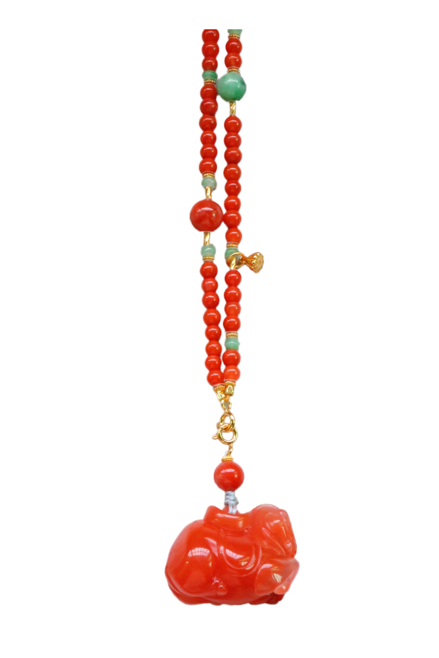 Nanhong Agate Hand-Carved Pendant w Fortune Horse & Hand Woven Beads Necklace (1 of 10)