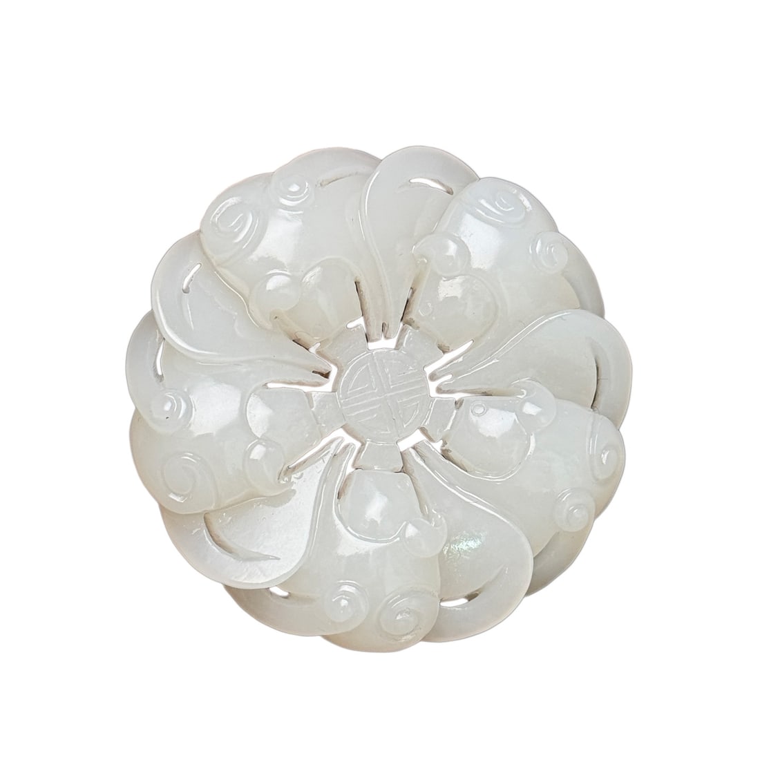 Natural White Hetian Jade Hand-Carved Pendant w Fortune Bat (1 of 10)
