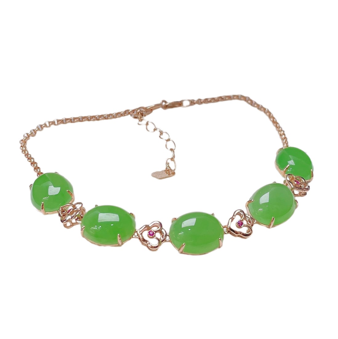 18K Gold Inlay Green Hetian Jade Beads Bracelet (1 of 7)