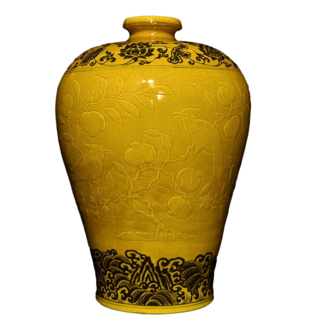Porcelain Vase Yellow Glaze Mocai w Flowers,Ming Dynasty: Porcelain Vase Yellow Glaze Mocai w Flowers,Ming Dynasty Dimension: 410 x 280 (mm) 16.14 x 11.02 (inches)
