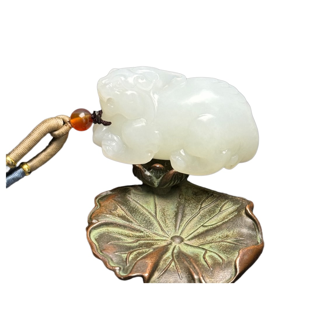 Natural White Hetian Jade Hand-Carved Pendant w Fortune Pixiu (1 of 10)